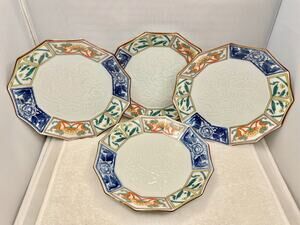 ETHAN ALLEN Arita Imari Octagonal Floral Porcelain Salad, Dessert Plates - 4